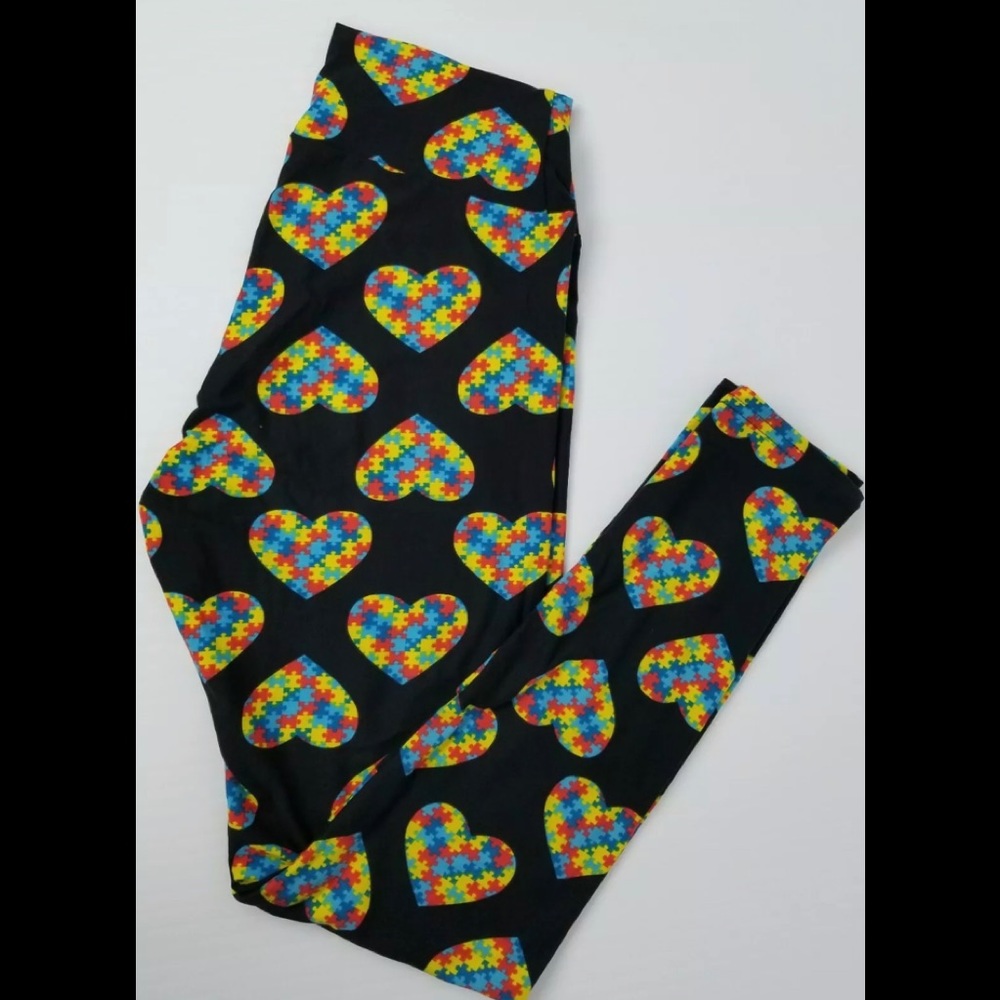 NWT Peachskin brushed Leggings Autism Hearts
